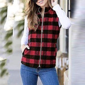 BUFFALO David Bitton Red Black Plaid/Grey Reversible Vest Women's Sz M 10 - 12